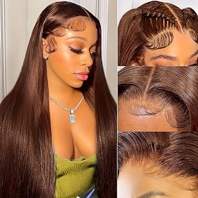 13x6 Chocolate Brown Lace Front Wigs Human Hair With Baby Hair