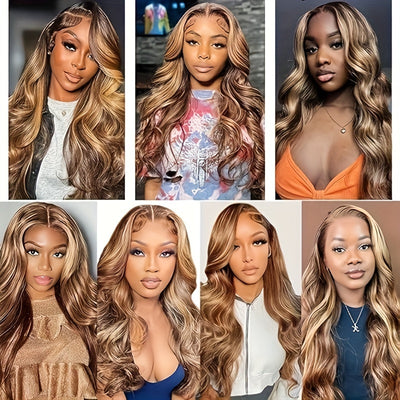 Honey Blonde 4/27 Highlight Ombre 5x5 Transparent Lace Frontal Glueless Human Hair Wig