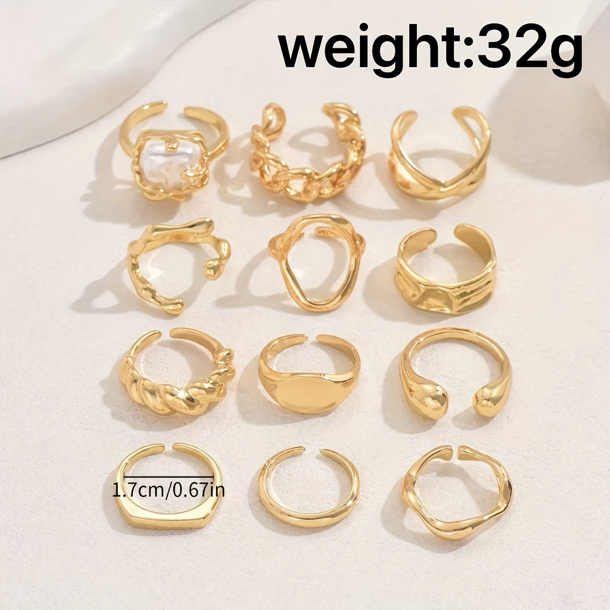 12pcs Shaped Open Faux Party Rings Set