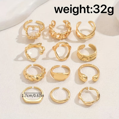 12pcs Shaped Open Faux Party Rings Set