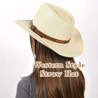 Unisex Wide Brim Straw Cowboy Hat