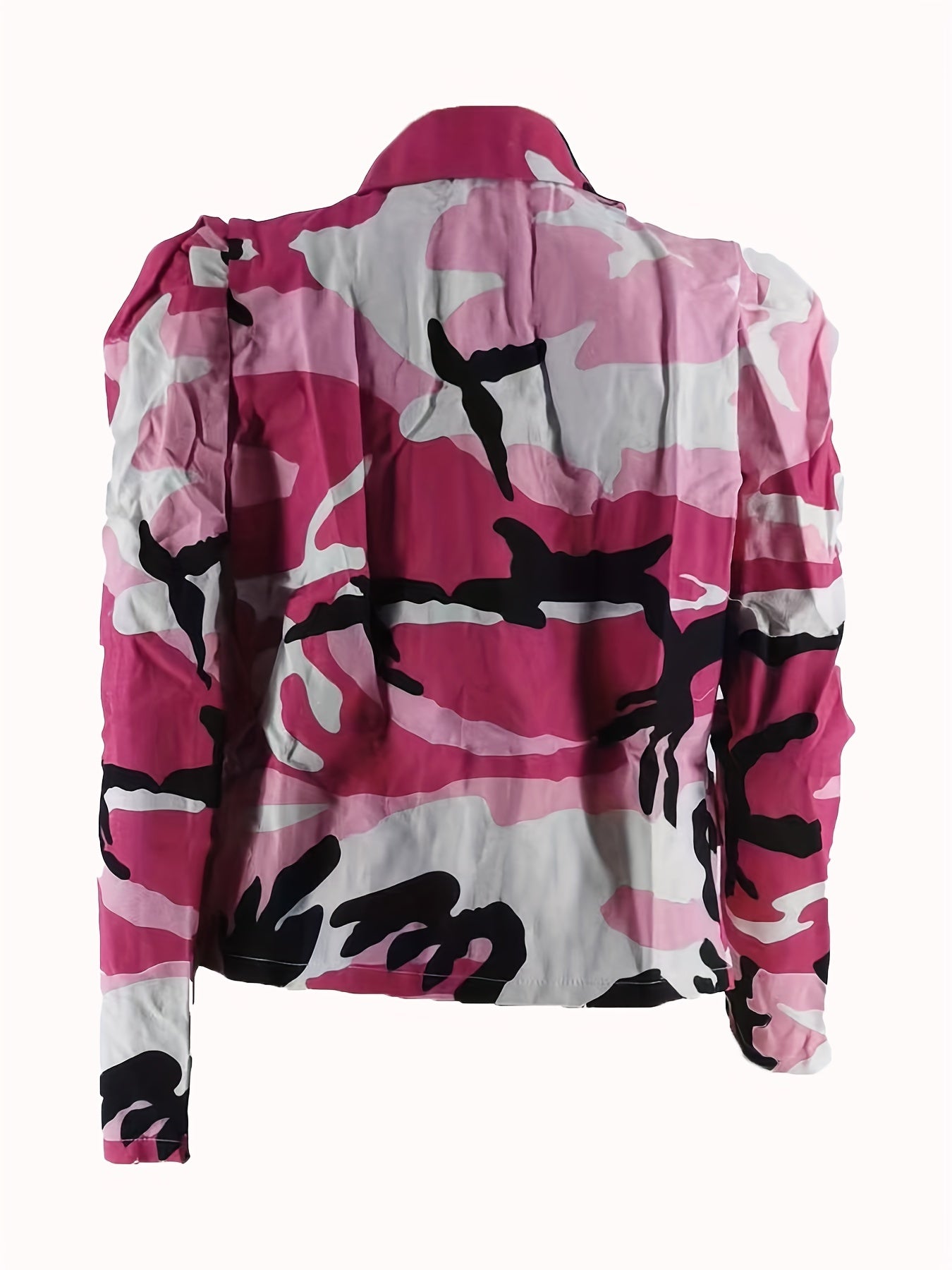 Camo Print Double-breasted Jacket, Casual Long Sleeve Notch Collar