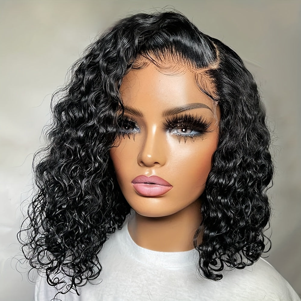 Brazillian Remy 150% Density Water Wave Short Bob Wig 13x4 Lace Frontal Wig Pre Plucked Natural Hairline