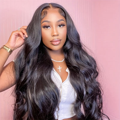 180% Density Brazillian Remy Glueless Versatile, Elegant 32" Body Wave HD Transparent Lace Front 100 % Human Hair Pre-Pluck Wig with Baby Hair