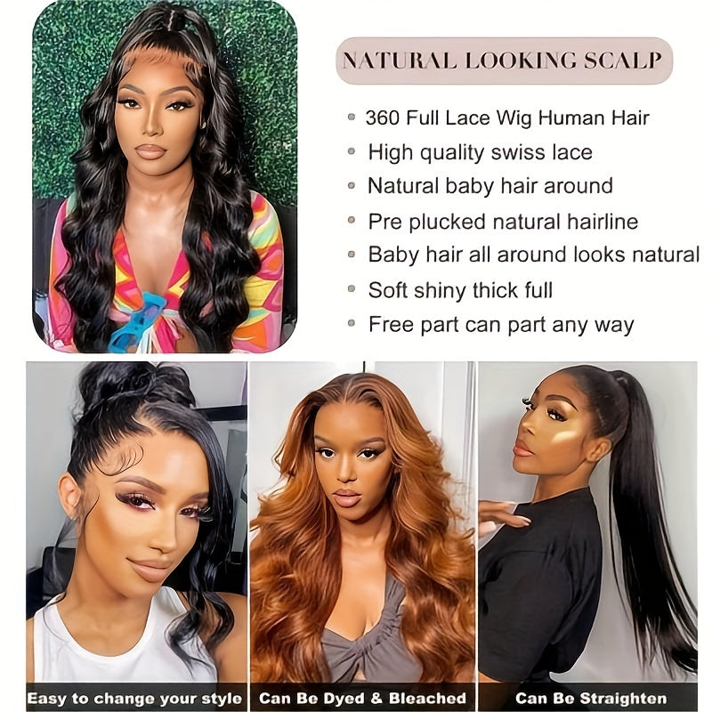 Brazillian Body Wave 360 Full Lace Front Wigs Human Hair Pre Plucked with Baby Hair