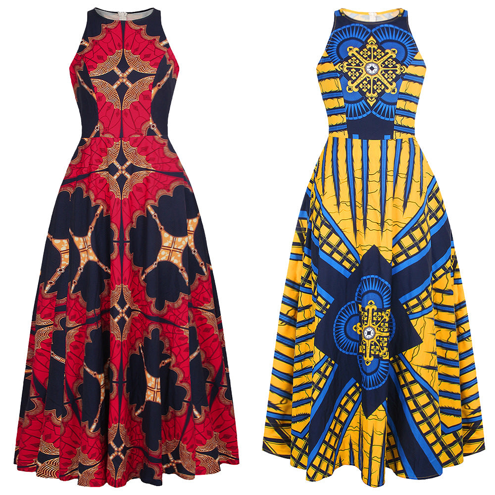 Women's Round Neck Sleeveless African Style Dress