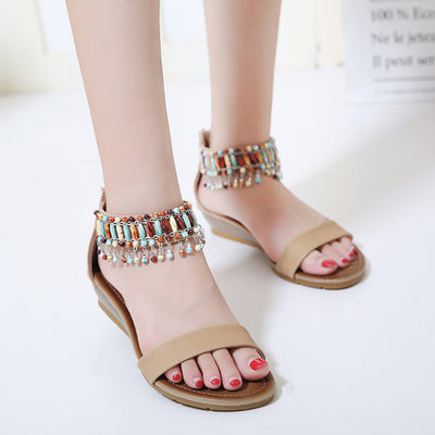 The new 2021 national wind sandbag female cross-state foreign trade bead large size slope and retro Roman sandals one generation