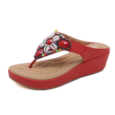 The new 2021 national wind, sand, Thai tourist, beach, Bohemian beaded, retro slope, large size slippers