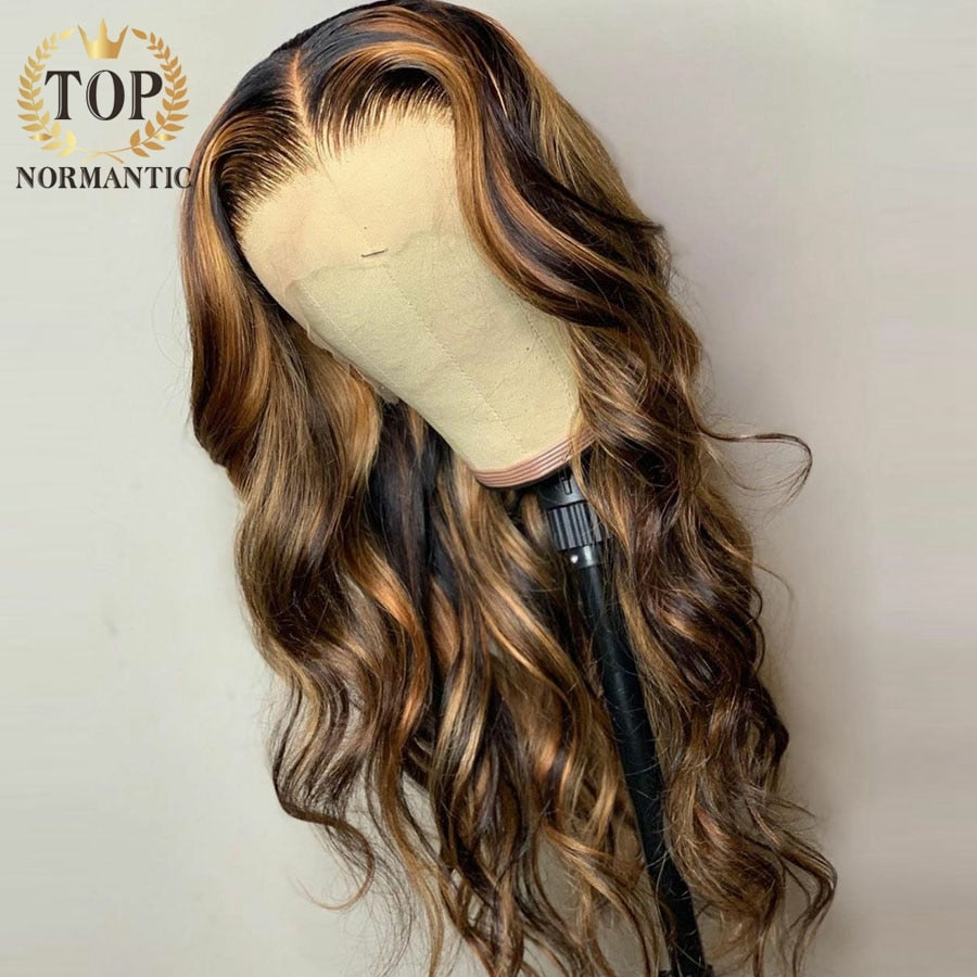 Brazilian Remy Highlight Color Human Hair Wigs with Baby Hair 13x4 Lace Front Blonde Color Loose Wave Wig
