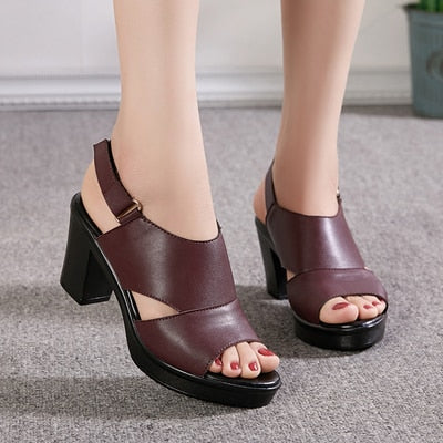 Women Genuine Leather Platform Sandal
