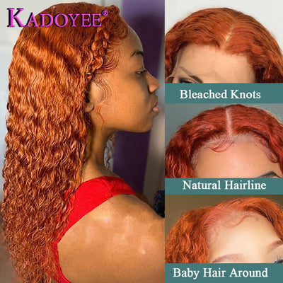 Remy Deep Curly Ginger Orange 13x4 HD Lace Front Human Hair Wig With Baby Hair Pre Plucked