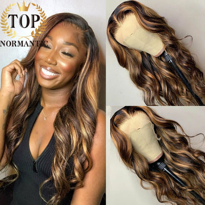 Brazilian Remy Highlight Color Human Hair Wigs with Baby Hair 13x4 Lace Front Blonde Color Loose Wave Wig