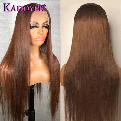 Brazilian Remy Straight Human Hair Brown Color 13x1 PrePlucked Wig