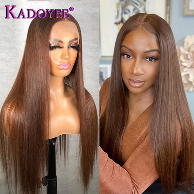 Brazilian Remy Straight Human Hair Brown Color 13x1 PrePlucked Wig