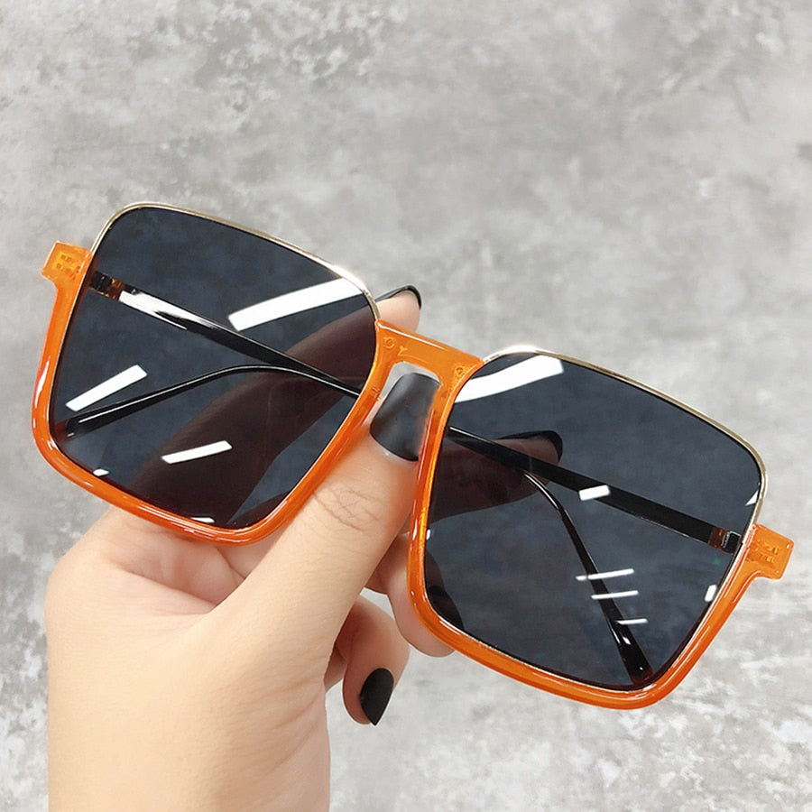 Women Big Square Frame Luxury Gradient Colors Vintage Sunglasses