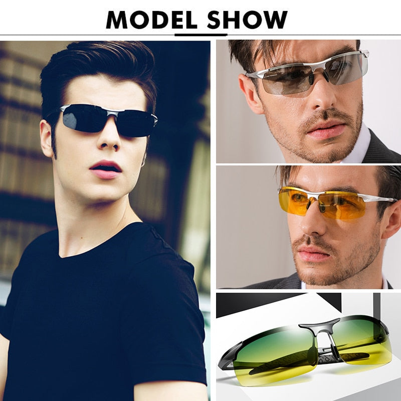 Men Luxury Aluminum Polorized Sunglasses - Day Night Driving Anti-Glare