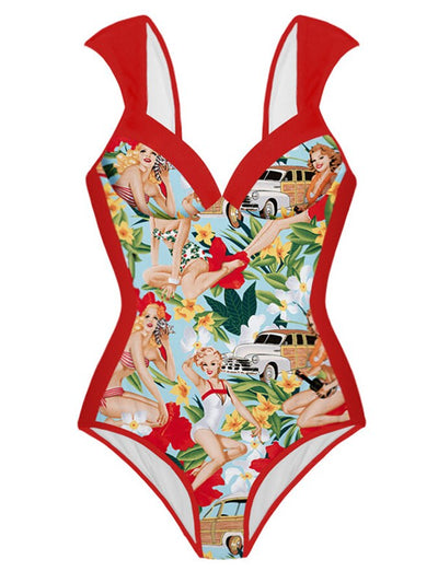 Vintage Print Luxury Elegance One Piece Summer Bearch Swimsuit