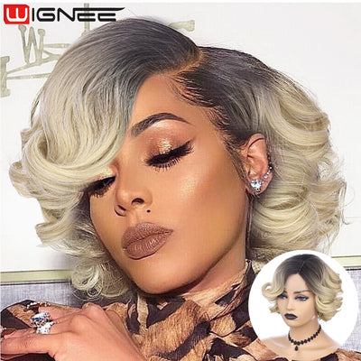 Pixie Short Synthetic Hair Body Wave w/Side Part Lace Wig