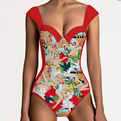 Vintage Print Luxury Elegance One Piece Summer Bearch Swimsuit