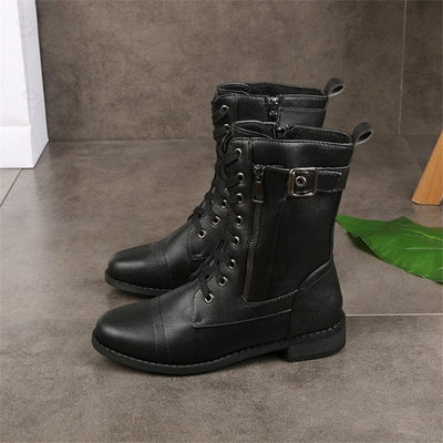 Women Western Lace Up Mid Calf Boots