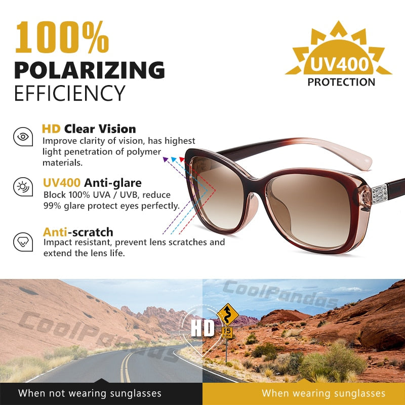 Women Luxury Diamond Gradient Polarized Len Anti-glare Sunglasses