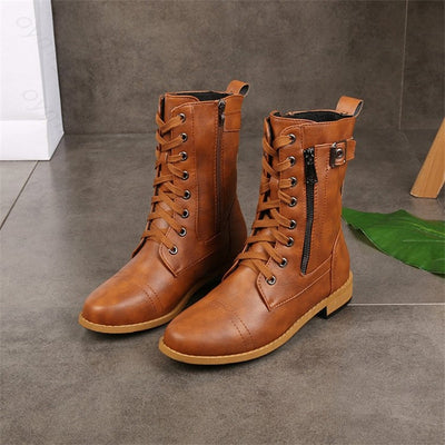Women Western Lace Up Mid Calf Boots