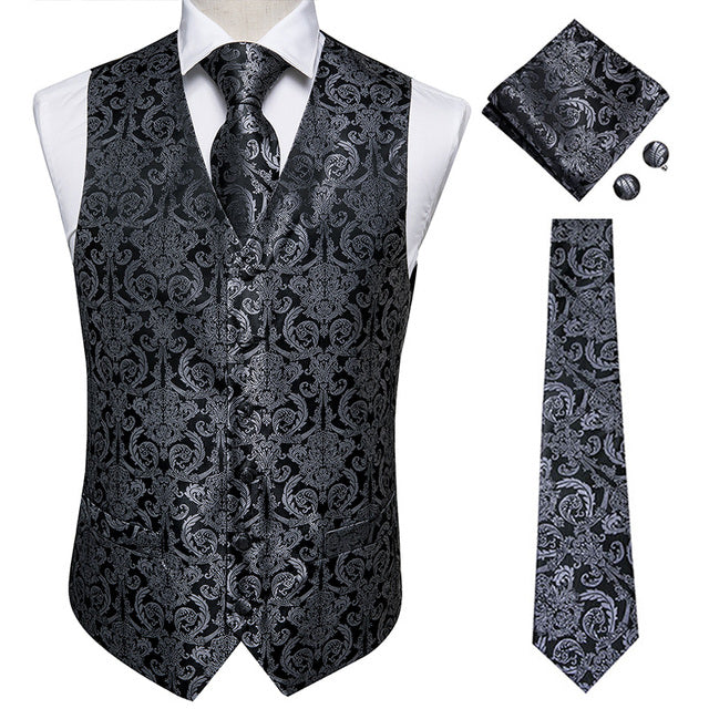 Hi-Men Tie Black Luxury Paisley Men Vest Set