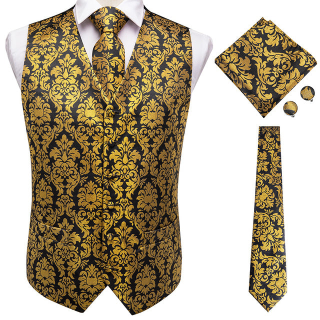 Hi-Men Tie Black Luxury Paisley Men Vest Set