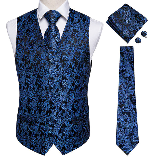 Hi-Men Tie Black Luxury Paisley Men Vest Set