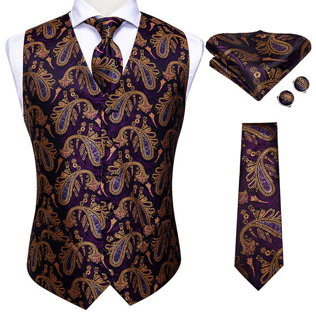 Hi-Men Tie Black Luxury Paisley Men Vest Set