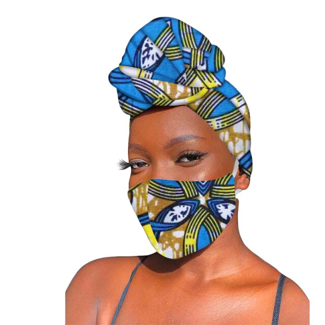 African Ankara Bandana Head Wrap+ Mask Handmade