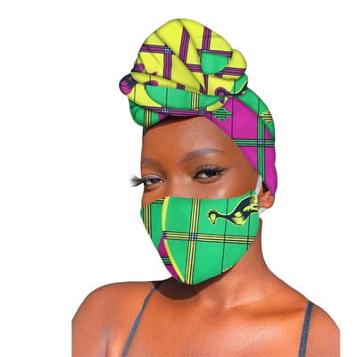 African Ankara Bandana Head Wrap+ Mask Handmade
