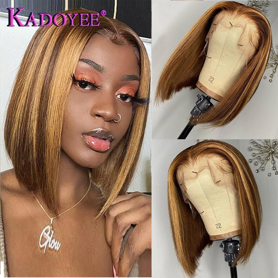 Brazilian Straight Bob Wig 13x4 Lace Front Wig Highlight Wigs Remy Hair Colored Short Bob Ombre Human Hair Wigs