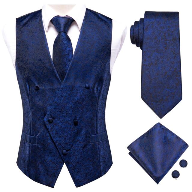 Hi-Men Tie Black Luxury Paisley Men Vest Set