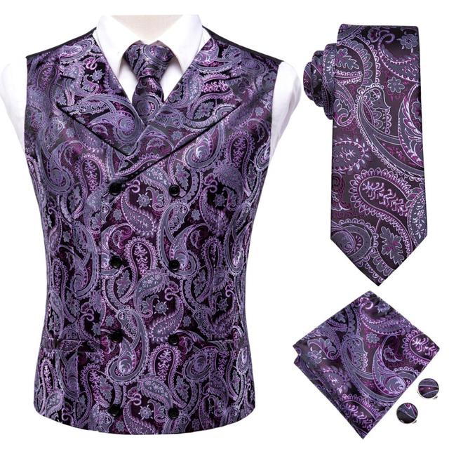 Hi-Men Tie Black Luxury Paisley Men Vest Set