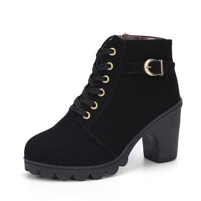 High Heeled Ankle Short Leather Boots for Women