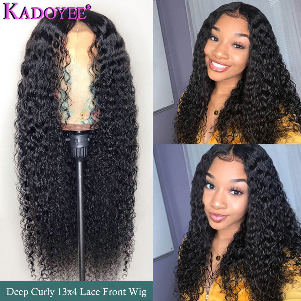 Brazilian Remy 13x4 Deep Curly Lace Front PrePlucked Wig Prelucked